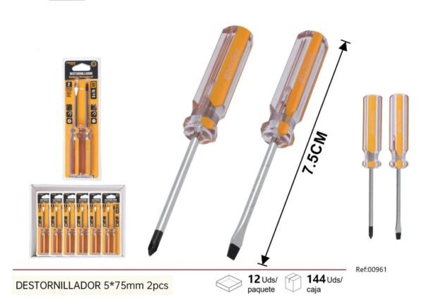 Dos destornilladores de mango amarillo 5*75mm