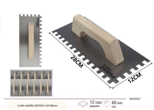 Llana de albañil dentada de madera completa 120*280mm