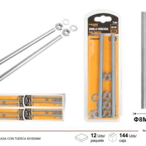 Varilla roscada con tuerca 8x150mm para carpintería y construcción