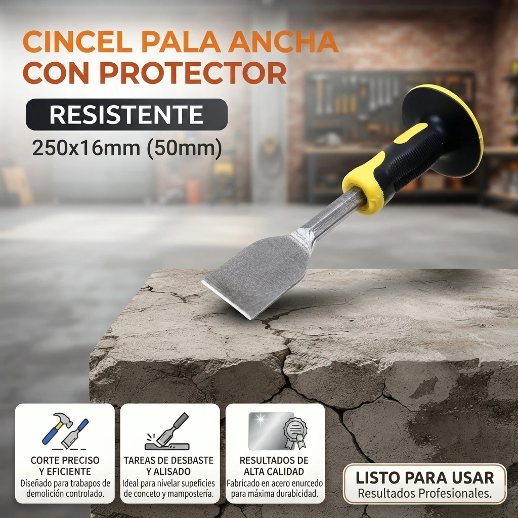 Cincel pala ancha con protector 250x16mm (50mm) para albañilería - Imagen 2