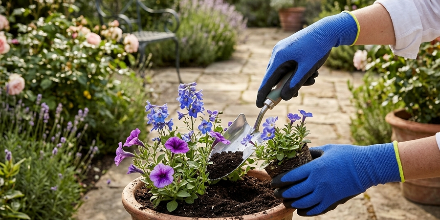 Guantes de trabajo y jardinería Talla S azul y negro Telcoges España