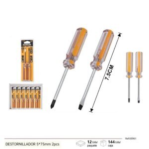 Dos Destornilladores de mango amarillo 5*75mm - Telcoges Ferretería Online