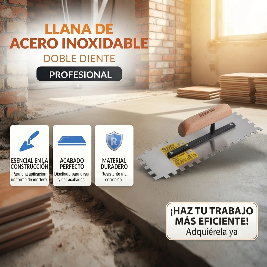 Llana de Acero Inoxidable Doble Diente para Construcción Banner Telcoges Ferretería Online