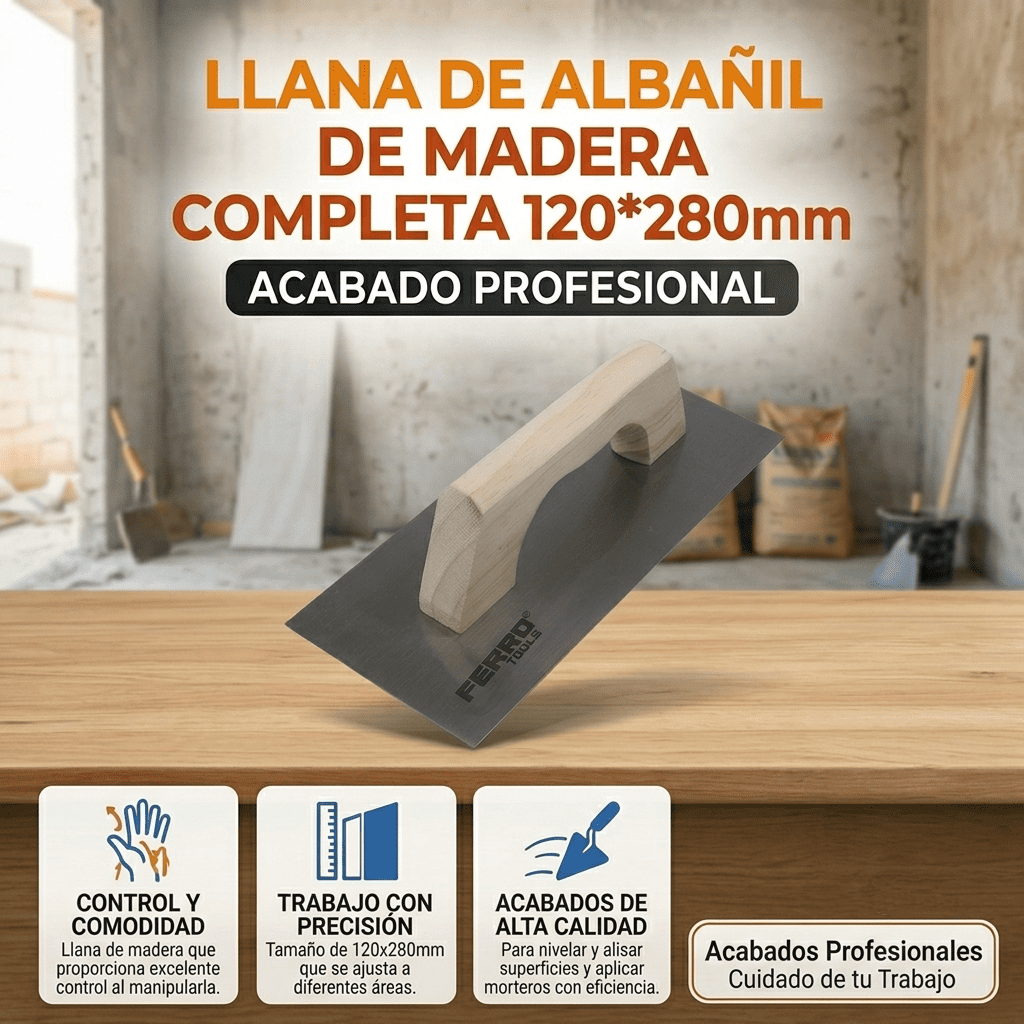 Llana de Albañil de Madera Completa 120x280mm Banner Telcoges Ferretería Online