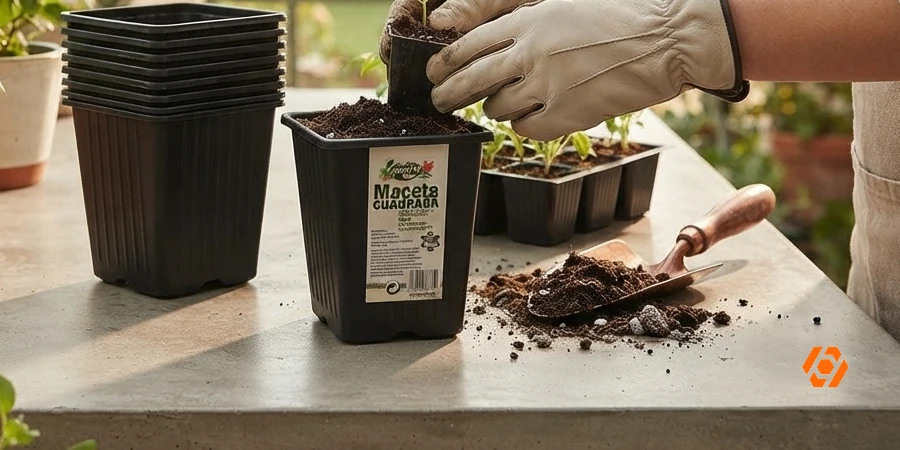 Maceta cuadrada 9x10 cm Garden pack de 8 piezas de plastico resistente para plantas y semilleros - Telcoges