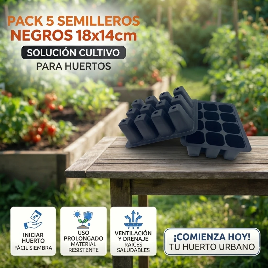 Pack 5 semilleros negros 18x14cm - Imagen 2