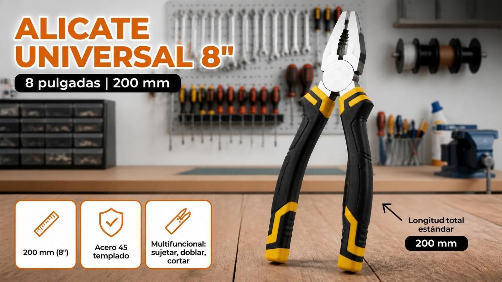 Alicate universal con diseño de 8 pulgadas Bossram calidad industrial Telcoges
