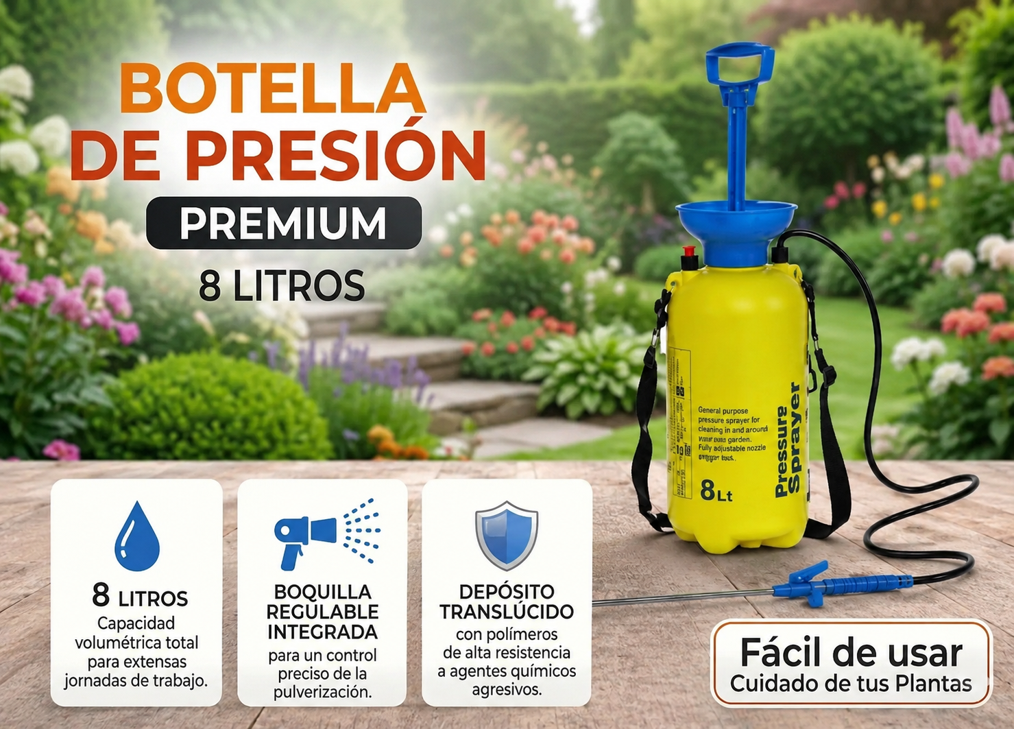 Botella de presion 8L Ferro Tools herramientas de jardineria Telcoges
