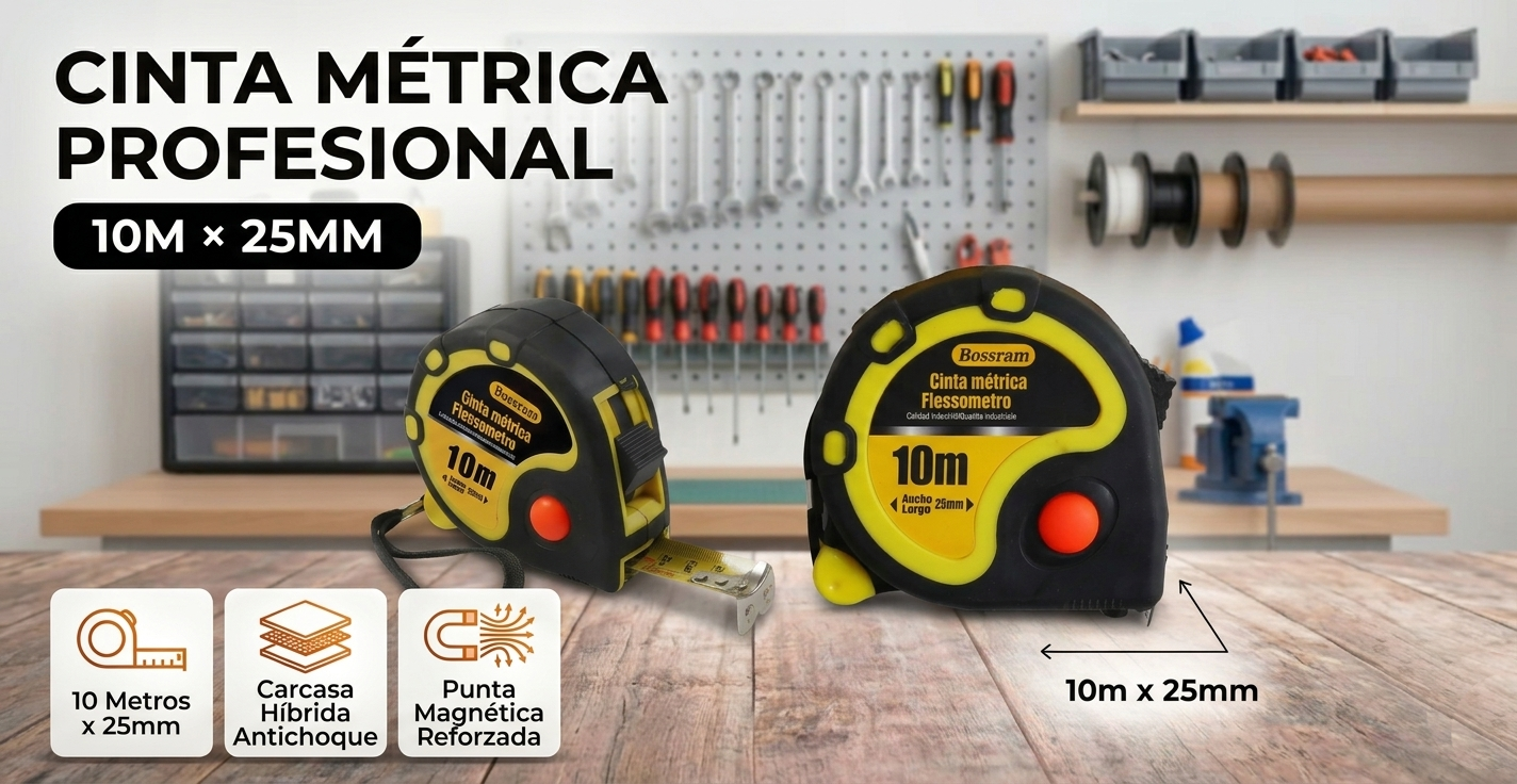 Cinta metrica de 10m con iman Bossram calidad industrial flexometro Telcoges