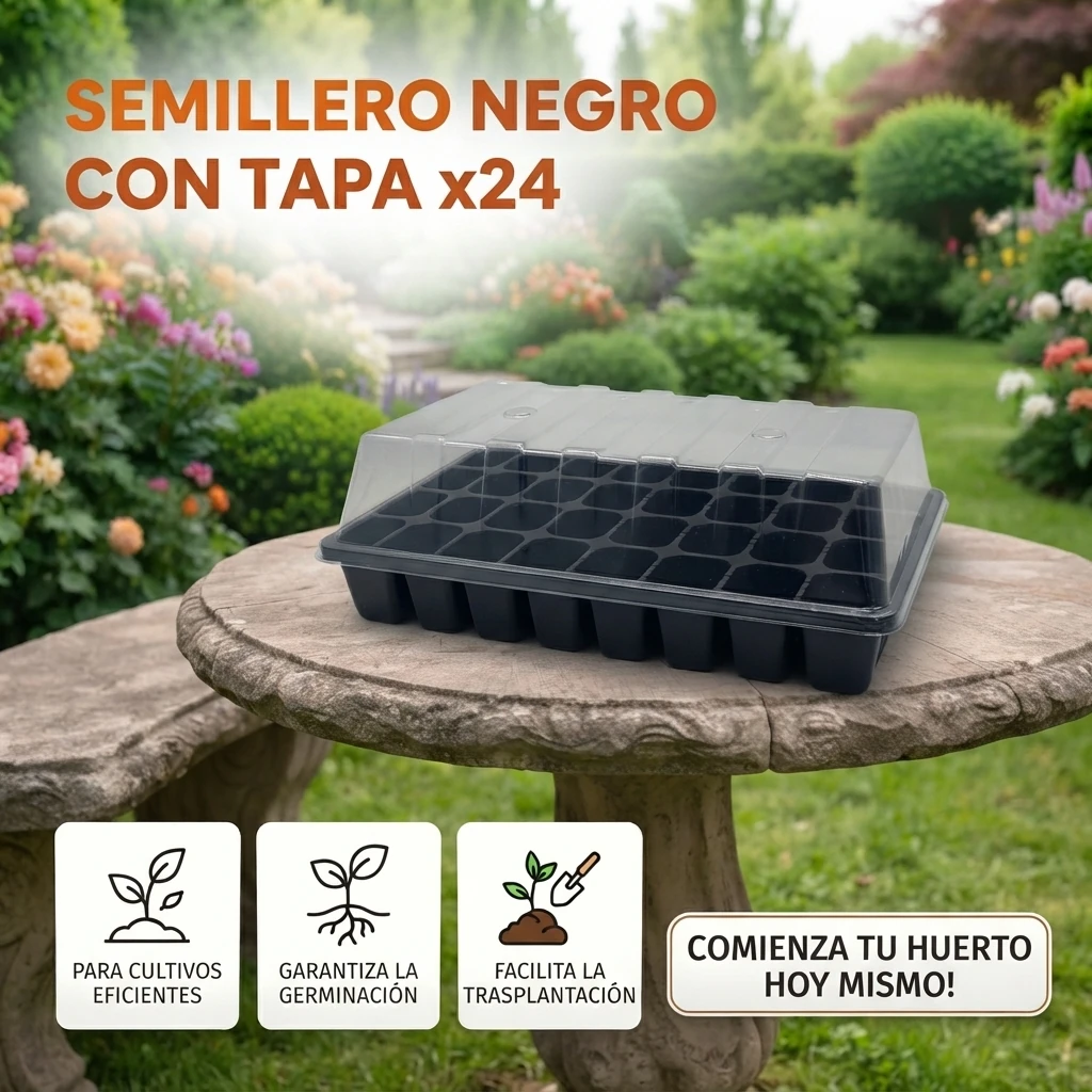 Semillero negro con tapa x24 - Imagen 2