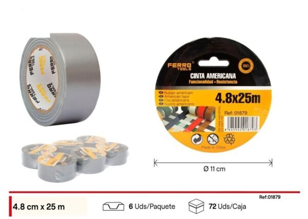 Cinta americana gris 4.8 x 25 m