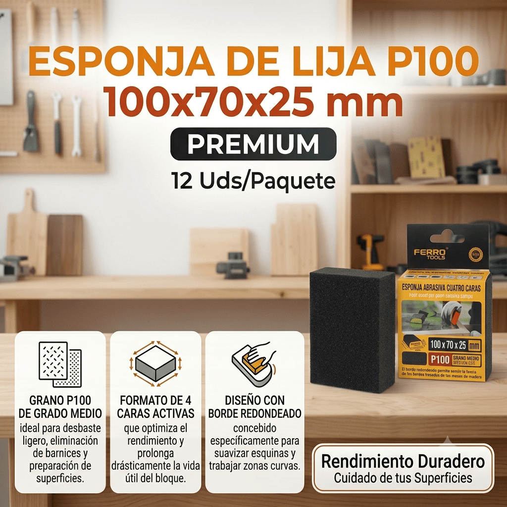 Esponja de Lija p100 100x70x25mm Banner Telcoges Ferretería Online