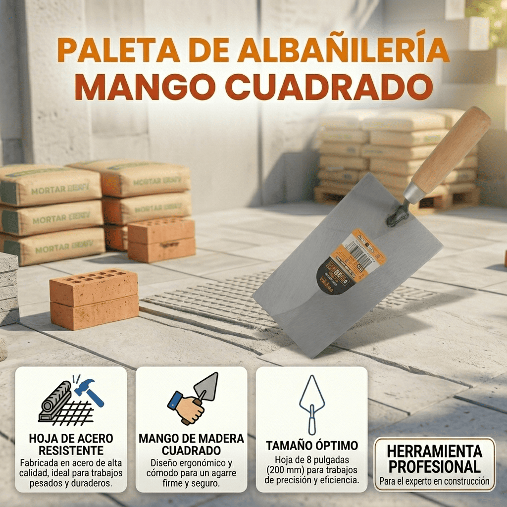 Paleta Albañileria Mango Madera Cuadrada 8" 200mm Banner Telcoges Ferretería Online
