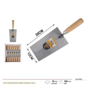 Paleta albañileria mango madera cuadrada 8in / 200mm Telcoges Ferretería Online