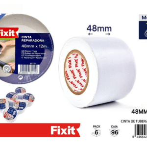 Cinta de tubería blanca 48mm x 12m para fontanería y reparaciones