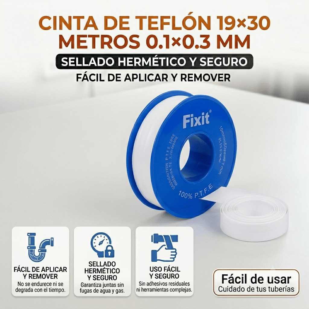 Cinta de Teflón 19x30 Metros 0.1x0.3mm Banner Telcoges Ferretería Online