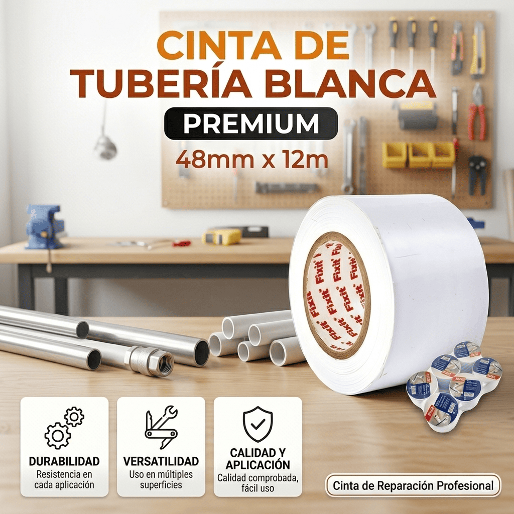 Cinta de Tubería Blanca 48mmx12m para Reparaciones Banner Telcoges Ferretería Online