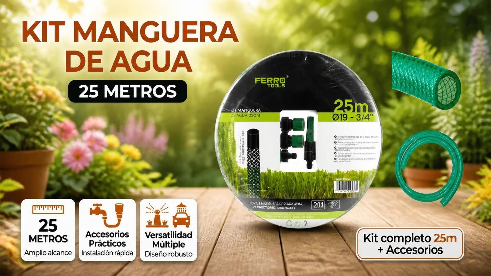 Manguera de agua con accesorios 3/4-19*2mm 25m Ferretería Telcoges