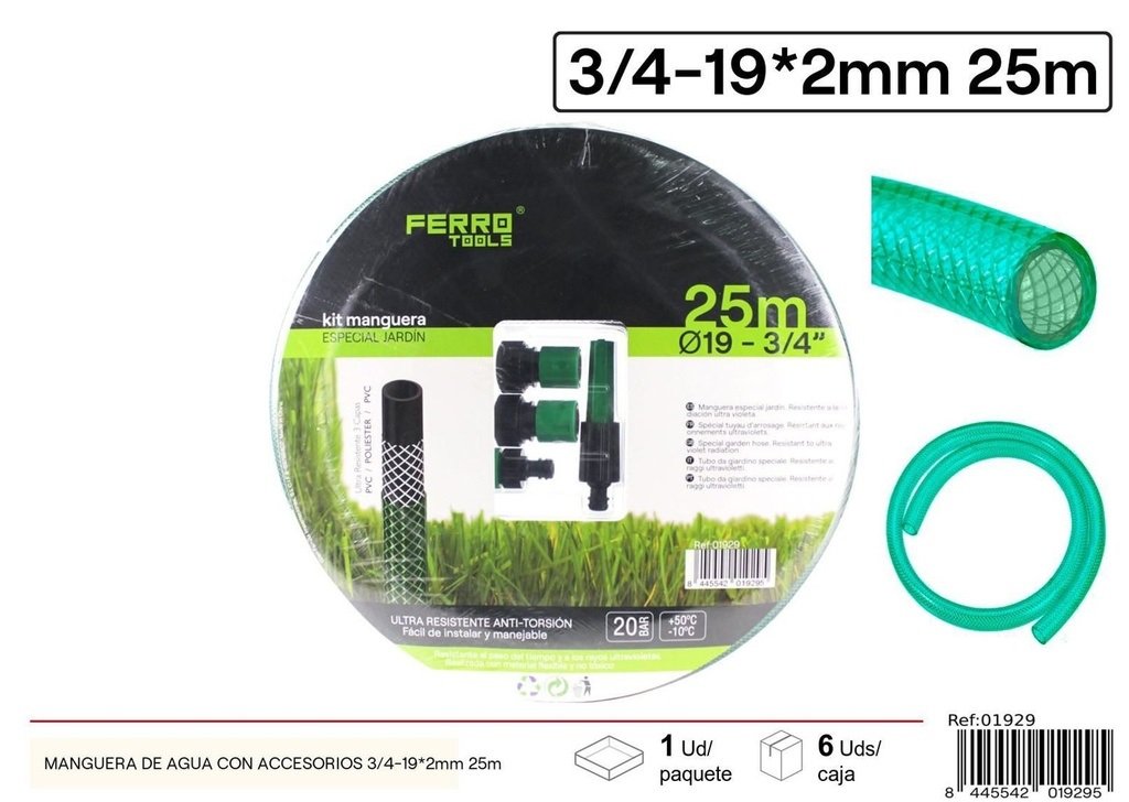 Manguera de agua con accesorios 3/4-19*2mm 25m