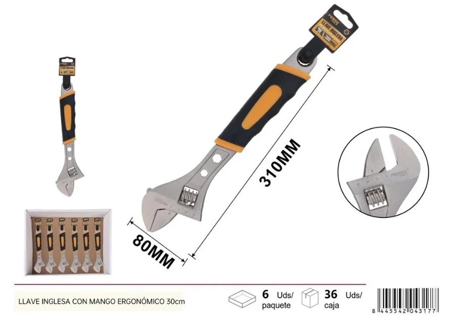 Llave inglesa ergonomica 30 cm Ferro Tools longitud 300mm Telcoges