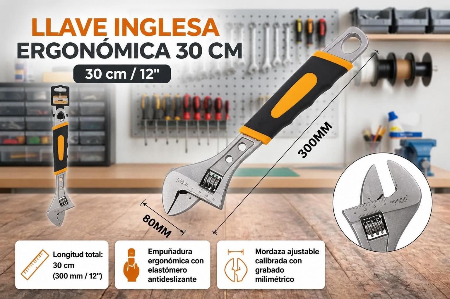 Llave inglesa ergonomica 30 cm Ferro Tools longitud 300mm Telcoges