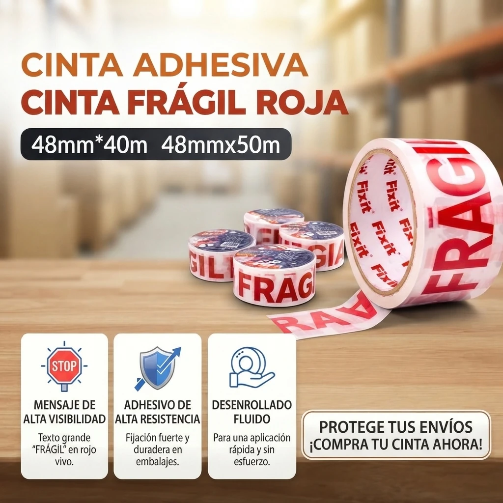 Cinta frágil roja y blanca 48mm*40m Banner Telcoges Ferretería Online