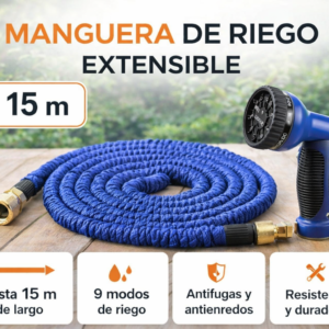 Manguera de riego extensible 15m | Flexible, ligera y resistente