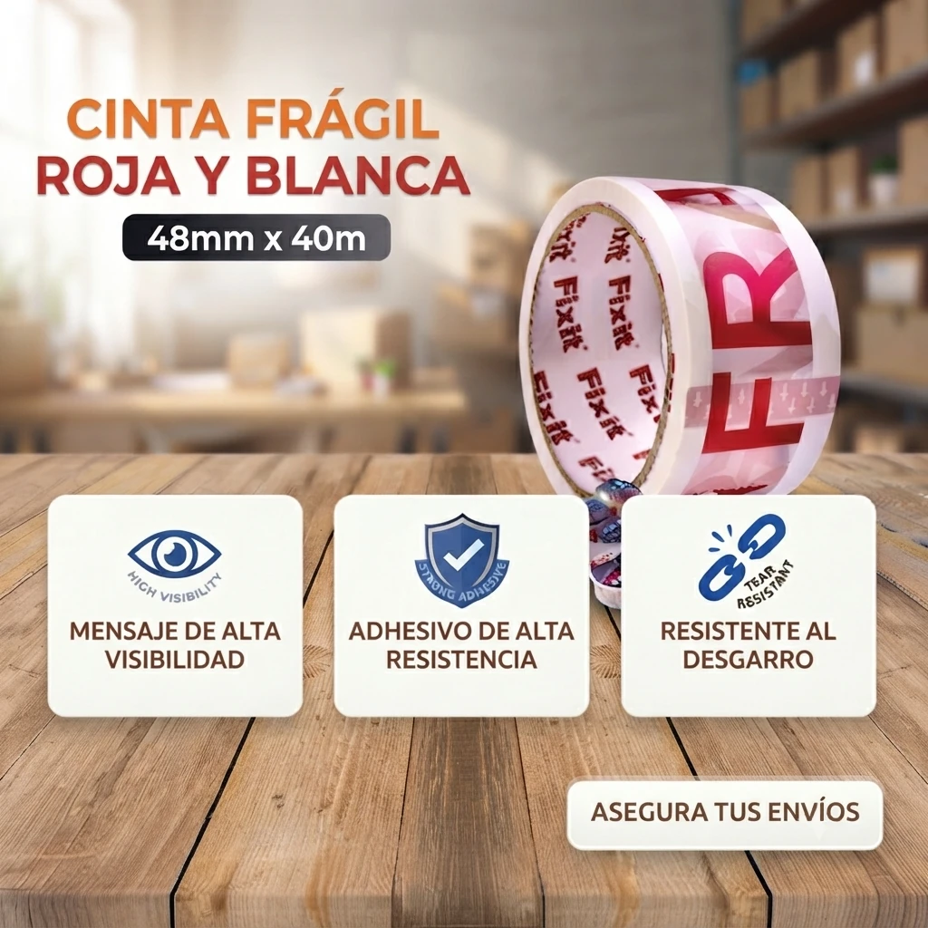 Caja 24 uds - Cinta fragil roja y blanca 48mm x 40m - banner - Telcoges Ferretería Online