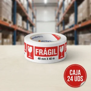 Caja 24 uds - Cinta fragil roja y blanca 48mm x 40m - individual - Telcoges Ferretería Online