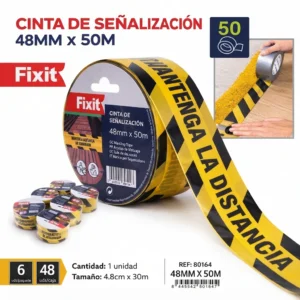 Cinta de señalización "Mantenga la distancia" sin adhesivo 48mmx50m para seguridad Telcoges Ferretería Online