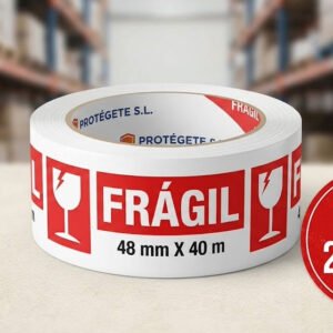 Caja 24 uds - Cinta Frágil Roja y Blanca 48mmx40m