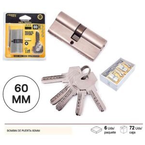 Cilindro de Puerta 60mm Ferro Tools - Acero Pulido (5 Llaves) ferreteria Telcoges