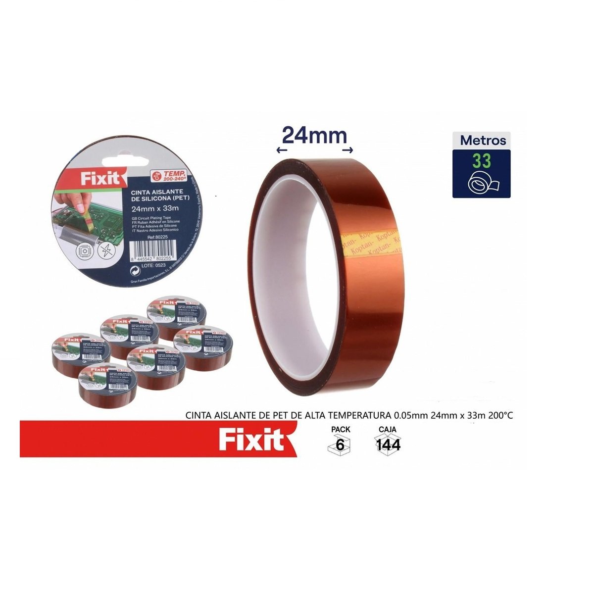 Cinta aislante de PET de alta temperatura 0.05mm 24mmx33m ferreteria Telcoges